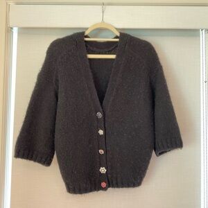 Ba&Sh Black Half-Sleeve Multi Colored Buttoned Cardigan- Extra Small